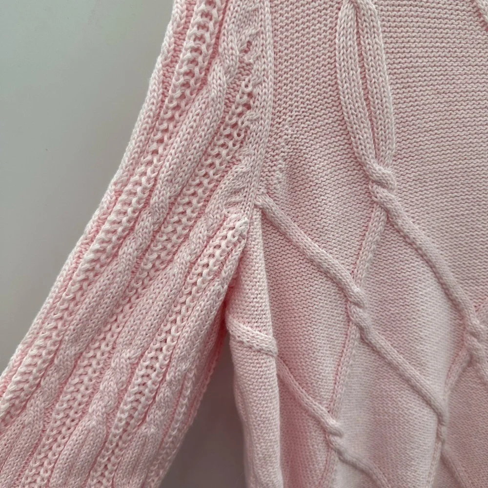 NWT 18/20 LANE BRYANT cable knit pink V neck cotton classic plus size sweater - Picture 4 of 9